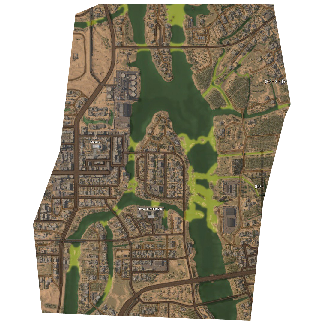Зоны мелководья на карте Al Basrah